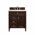 James Martin Vanities Brittany 30in Single Vanity, Burnished Mahogany, w/ 3 CM Eternal Marfil Quartz Top 650-V30-BNM-3EMR